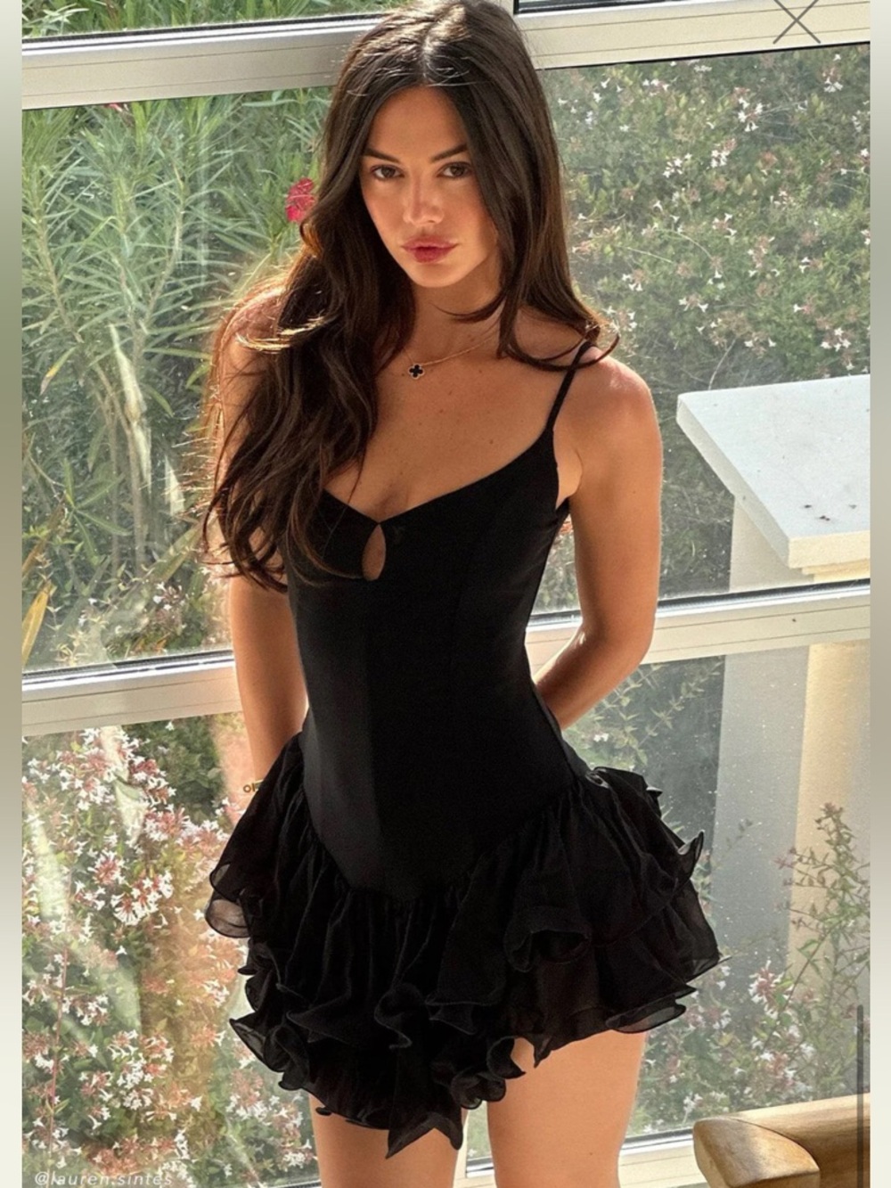 MESHKI Calantha Ruffle Mesh Mini Dress - Black